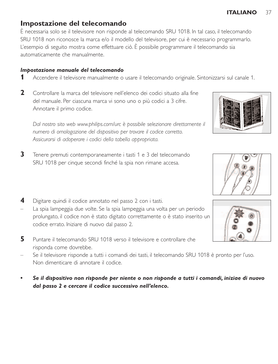 Impostazione del telecomando | Philips SRU1018 User Manual | Page 37 / 72