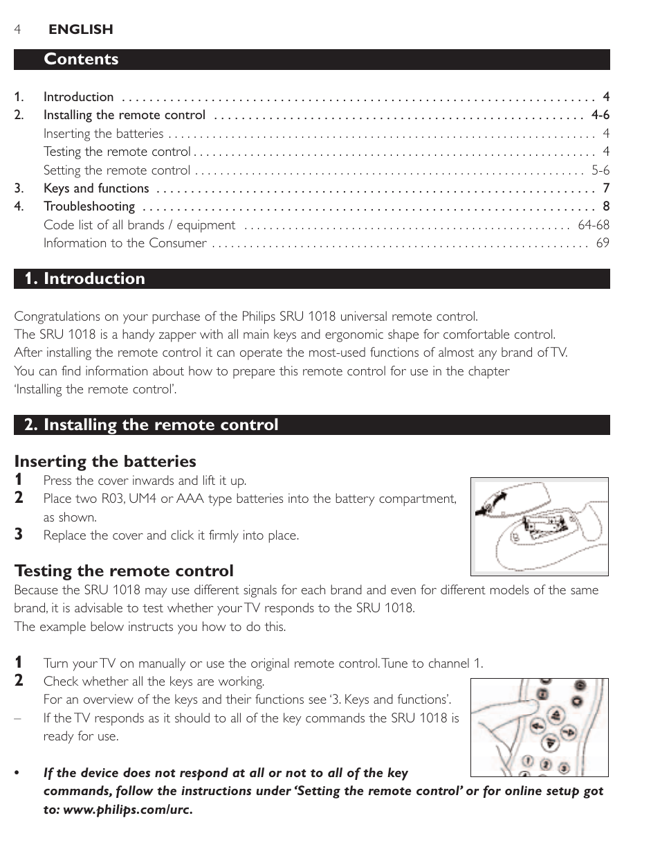 Philips SRU1018 User Manual | Page 4 / 72