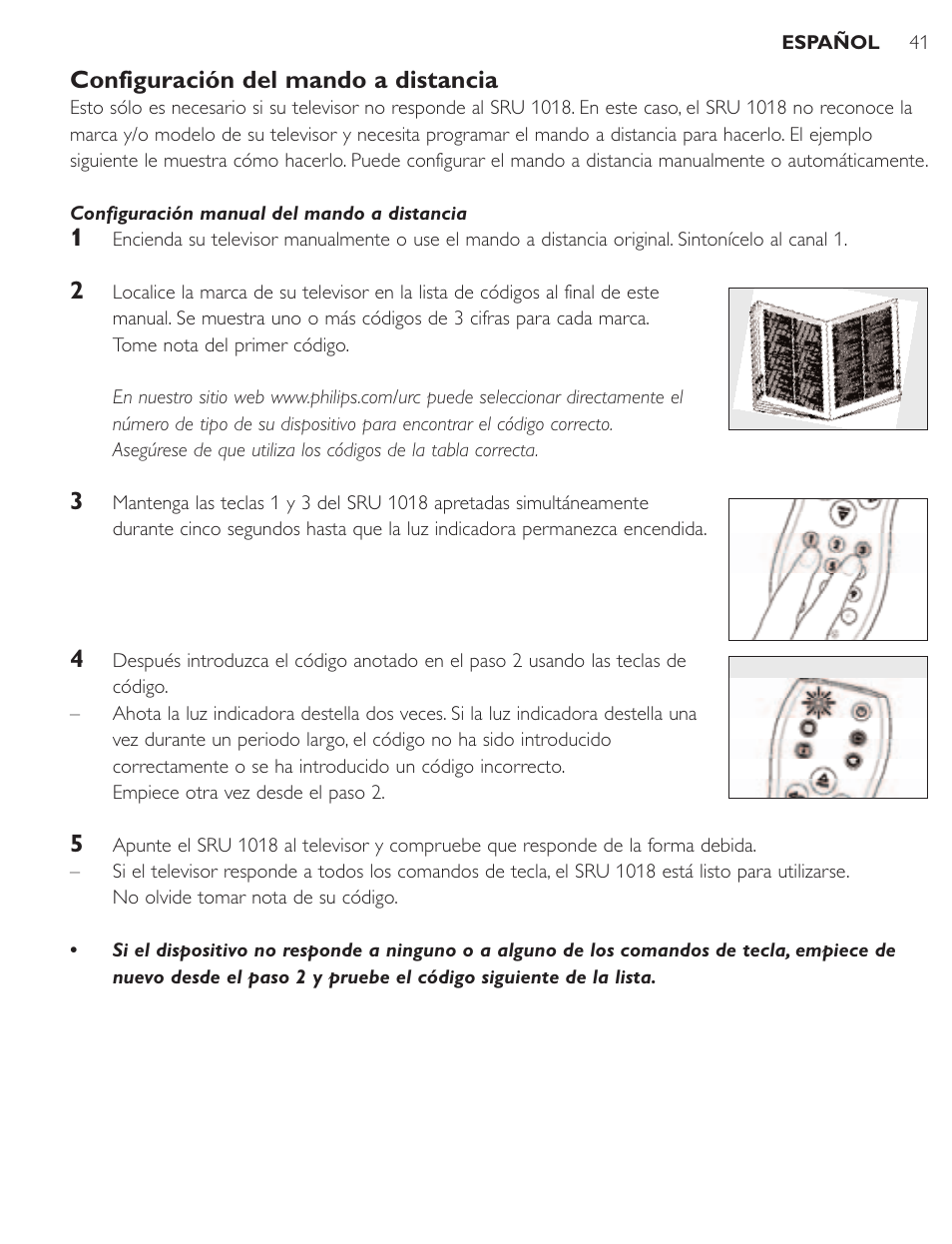 Configuración del mando a distancia | Philips SRU1018 User Manual | Page 41 / 72