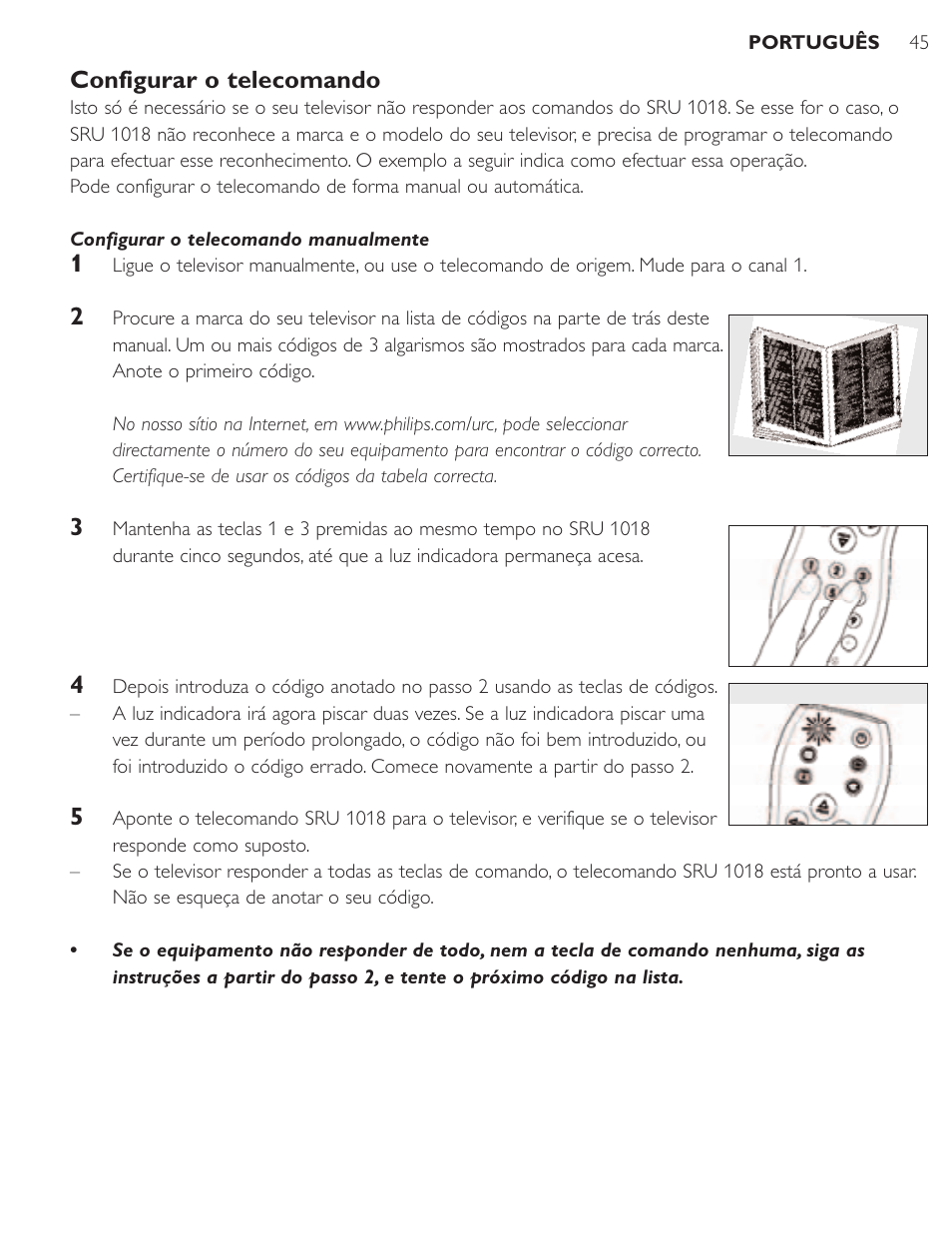 Configurar o telecomando | Philips SRU1018 User Manual | Page 45 / 72