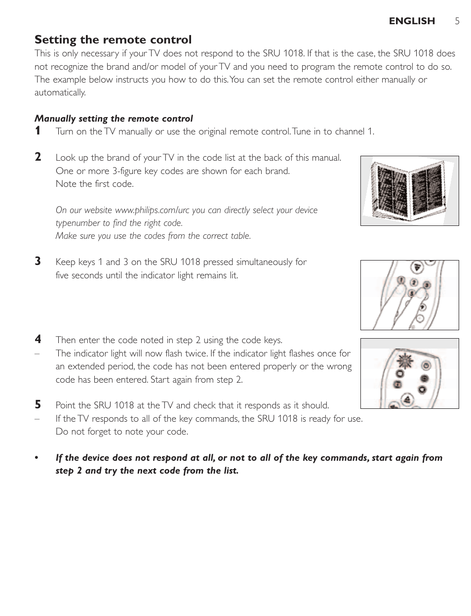 Setting the remote control | Philips SRU1018 User Manual | Page 5 / 72