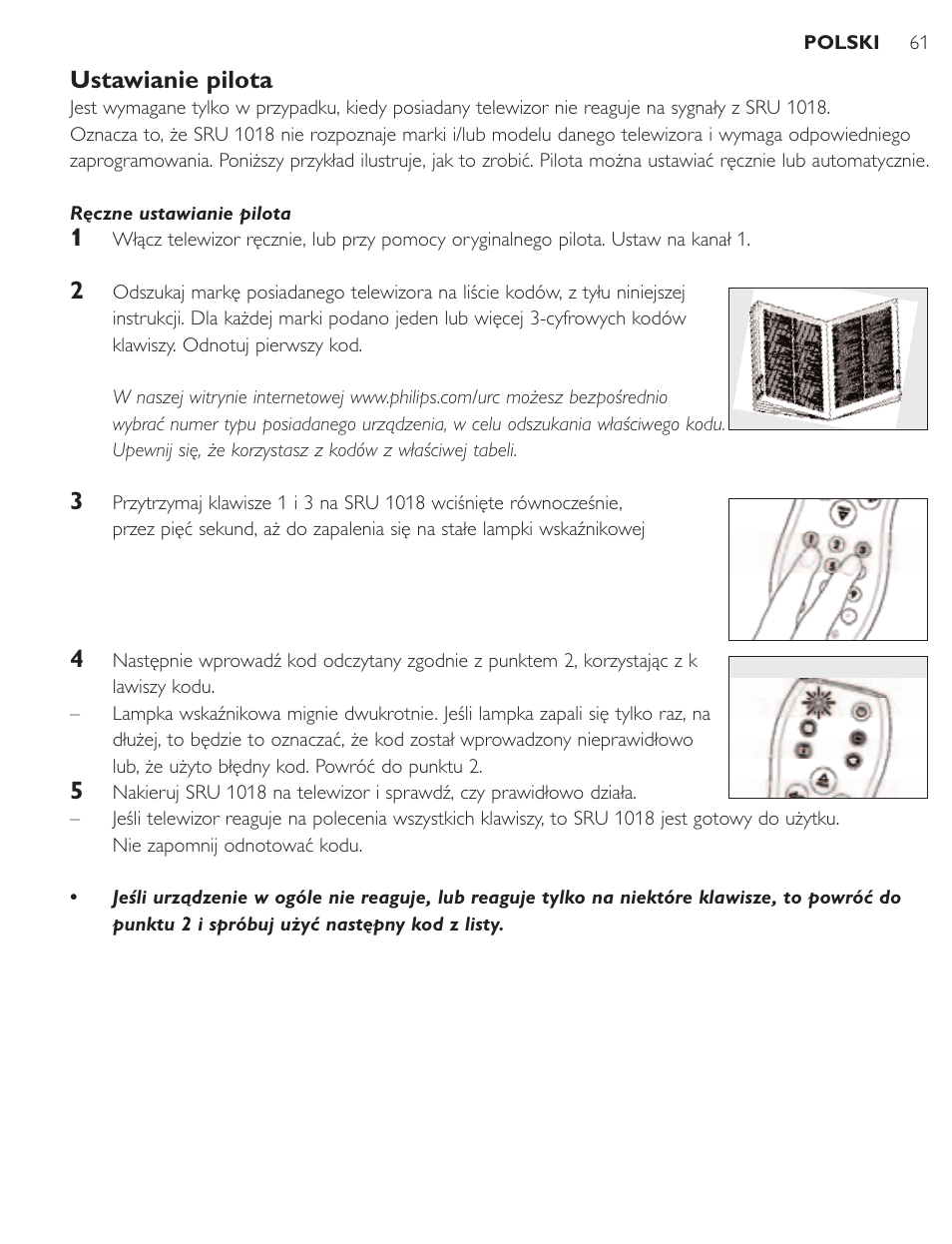 Ustawianie pilota | Philips SRU1018 User Manual | Page 61 / 72