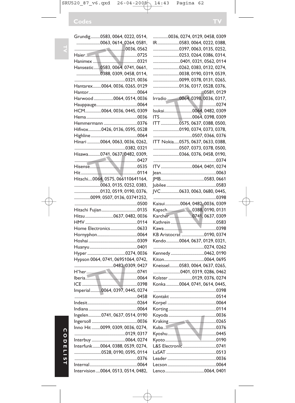 Philips SRU520 User Manual | Page 62 / 76