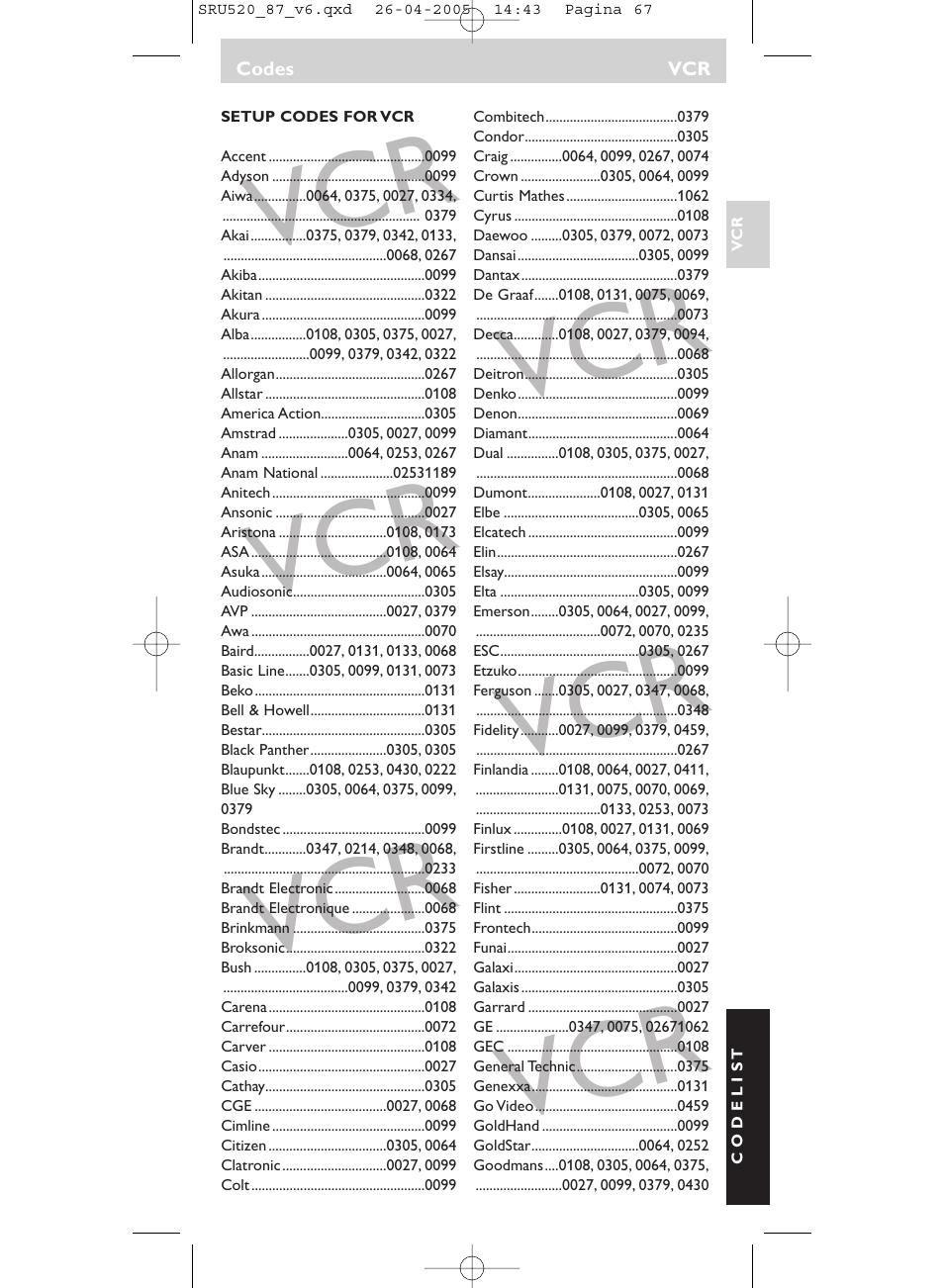 Philips SRU520 User Manual | Page 67 / 76