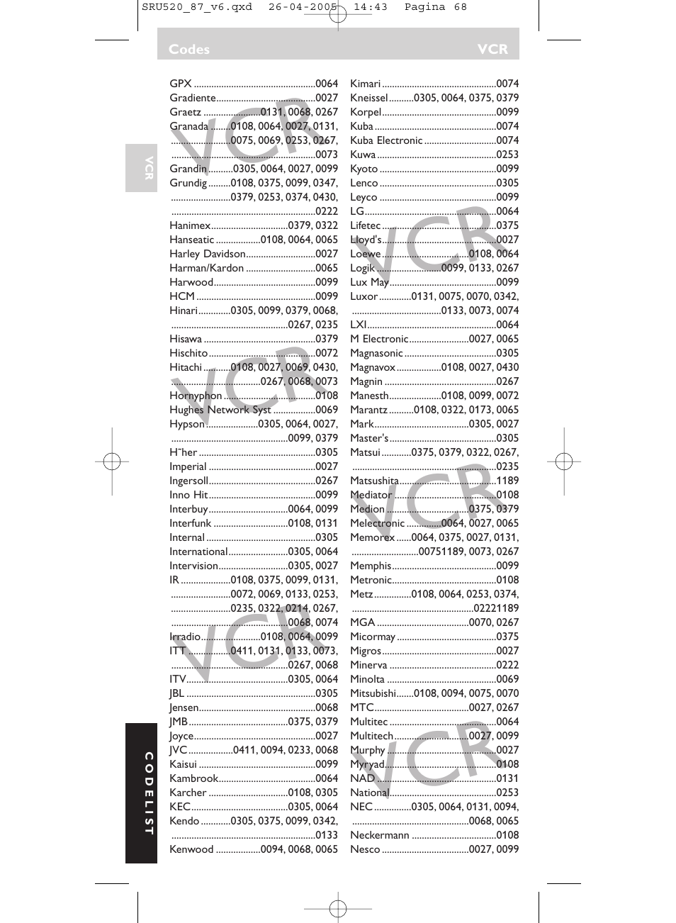 Philips SRU520 User Manual | Page 68 / 76
