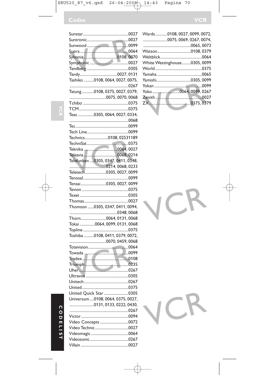 Philips SRU520 User Manual | Page 70 / 76