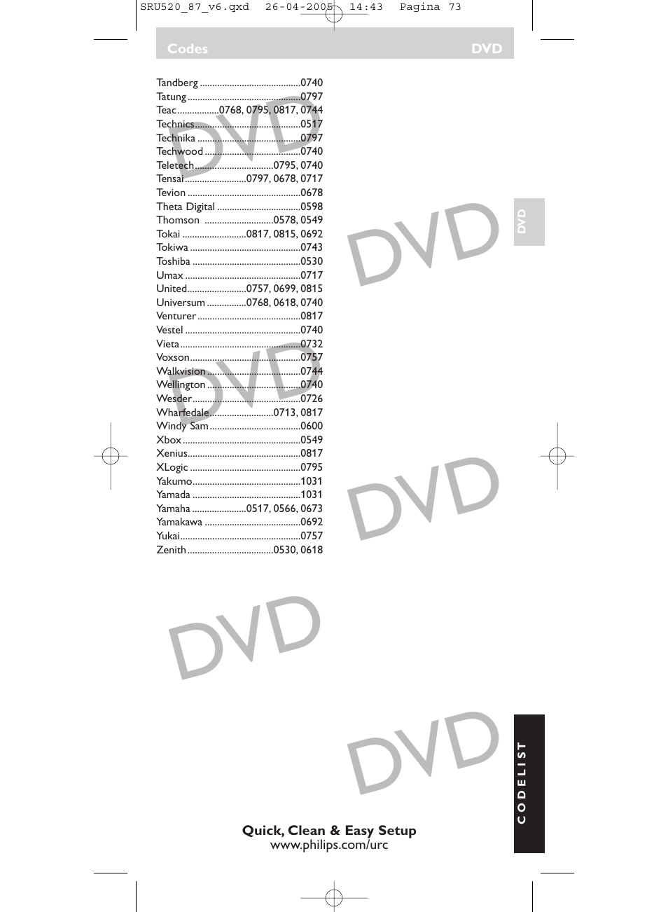 Philips SRU520 User Manual | Page 73 / 76