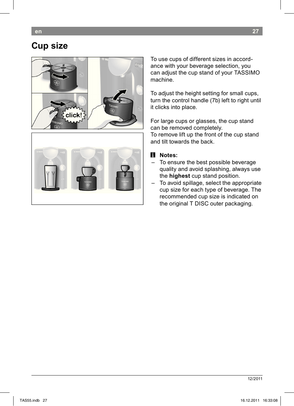 Cup!size | Bosch TASSIMO Multi-Getränke-Automat T55 TAS5544 linen white weiß User Manual | Page 29 / 190