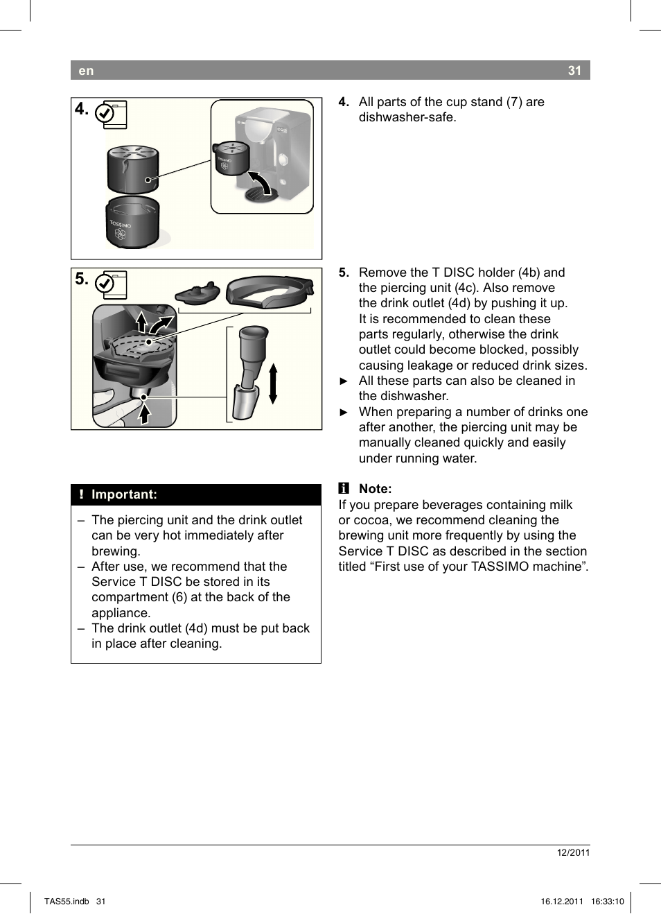 Bosch TASSIMO Multi-Getränke-Automat T55 TAS5544 linen white weiß User Manual | Page 33 / 190