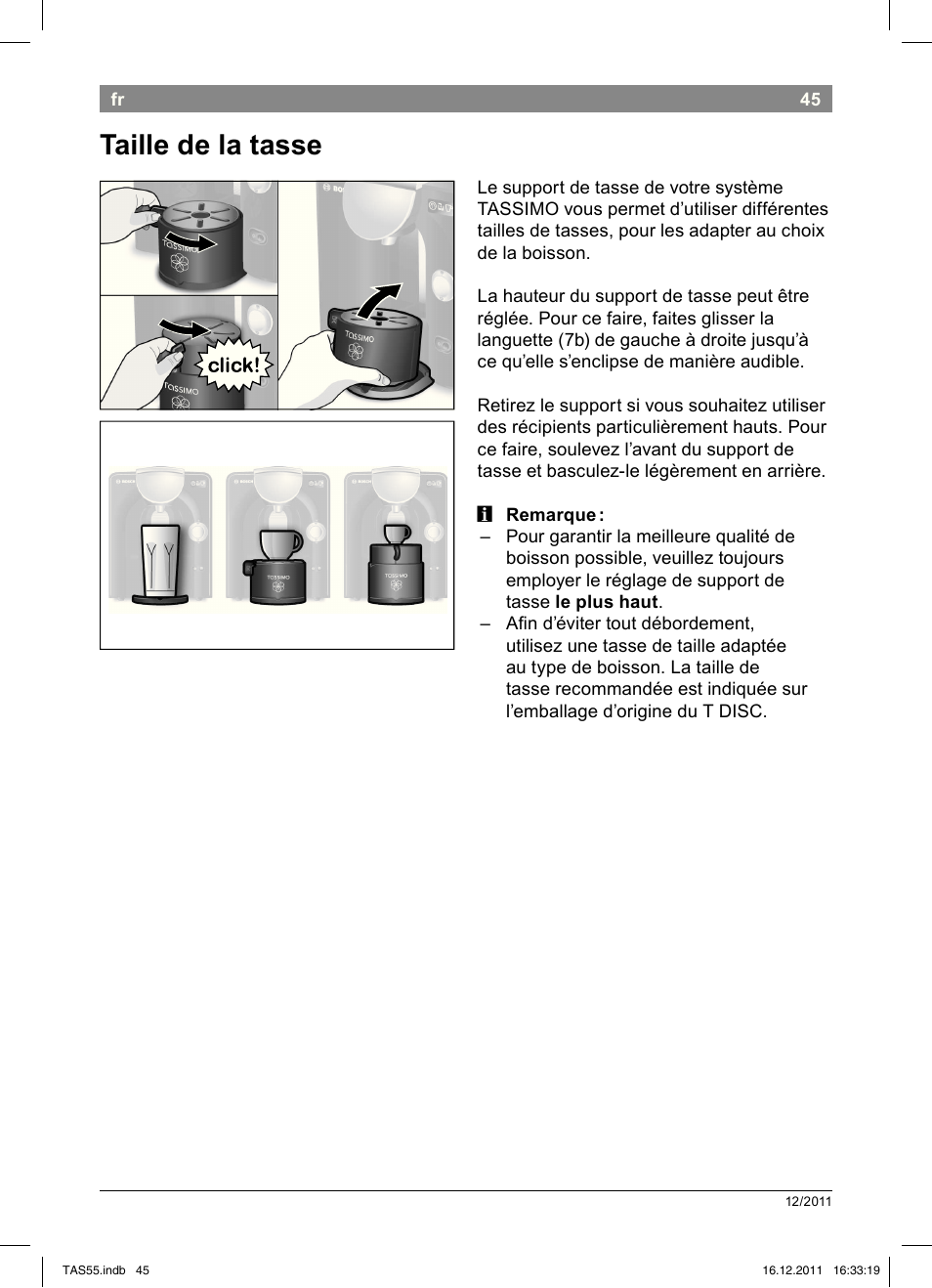 Taille!de!la!tasse | Bosch TASSIMO Multi-Getränke-Automat T55 TAS5544 linen white weiß User Manual | Page 47 / 190