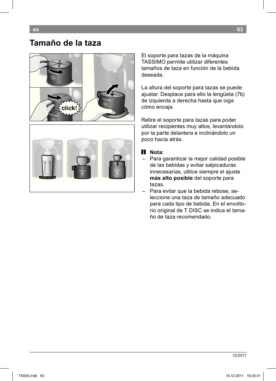 Tamaño!de!la!taza | Bosch TASSIMO Multi-Getränke-Automat T55 TAS5544 linen white weiß User Manual | Page 65 / 190