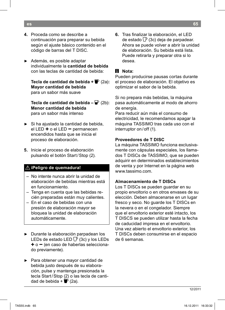 Bosch TASSIMO Multi-Getränke-Automat T55 TAS5544 linen white weiß User Manual | Page 67 / 190