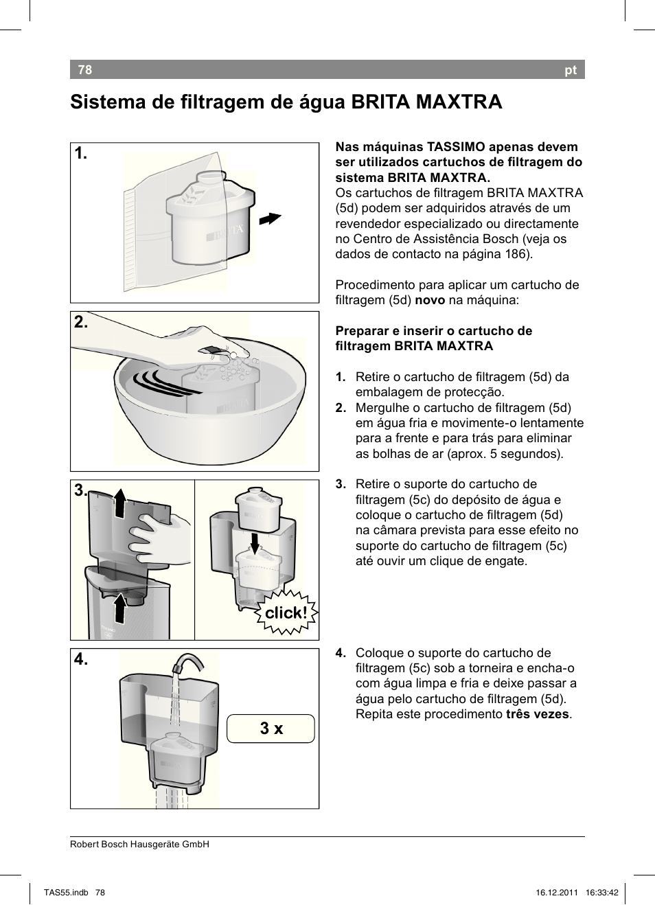 Sistema!de!i!ltragem!de!água!brita!!maxtra, 2. 3. 4. 3!x | Bosch TASSIMO Multi-Getränke-Automat T55 TAS5544 linen white weiß User Manual | Page 80 / 190