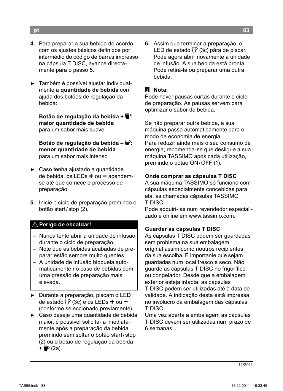 Bosch TASSIMO Multi-Getränke-Automat T55 TAS5544 linen white weiß User Manual | Page 85 / 190