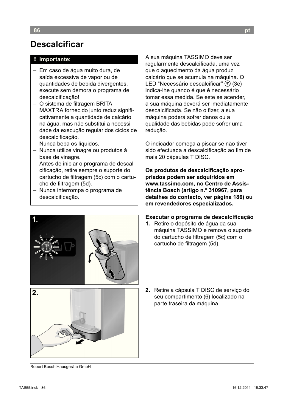 Descalcii!car | Bosch TASSIMO Multi-Getränke-Automat T55 TAS5544 linen white weiß User Manual | Page 88 / 190