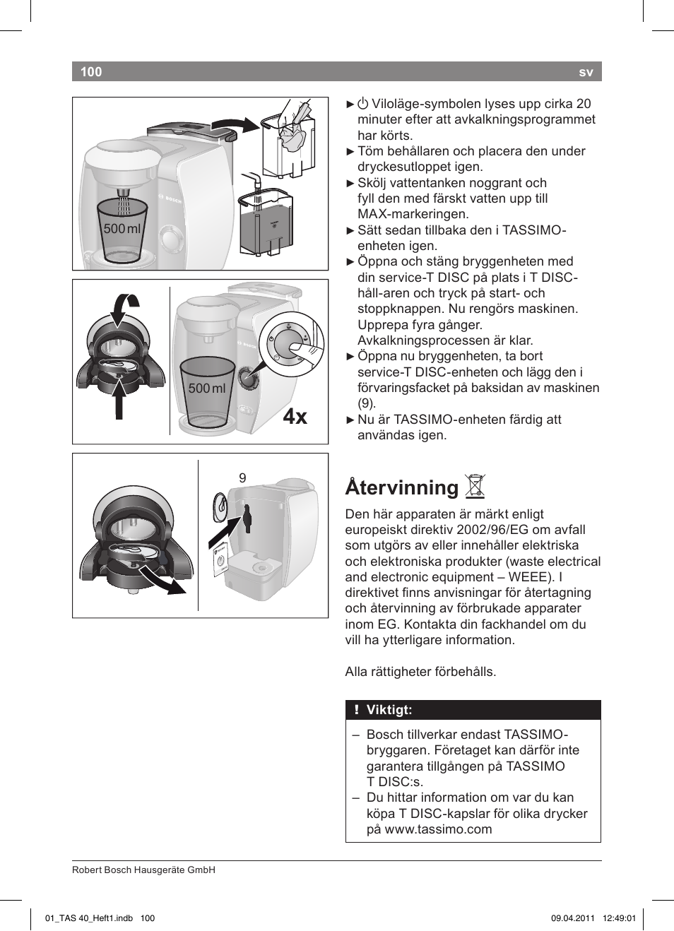 Återvinning | Bosch Multigetränkesystem TAS4011 Silk Silver anthrazit User Manual | Page 102 / 154