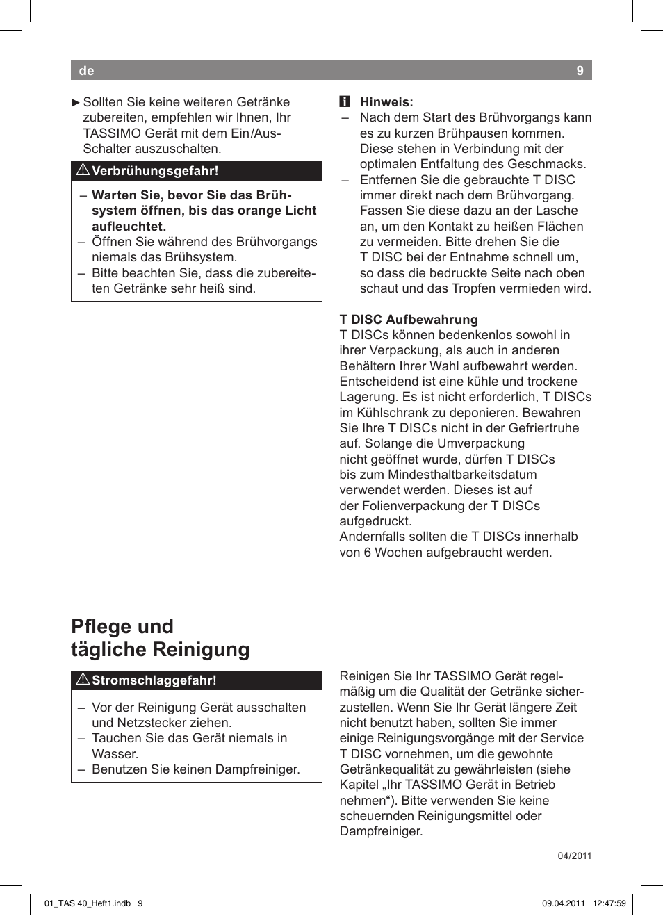 Pflege!und! tägliche!reinigung | Bosch Multigetränkesystem TAS4011 Silk Silver anthrazit User Manual | Page 11 / 154