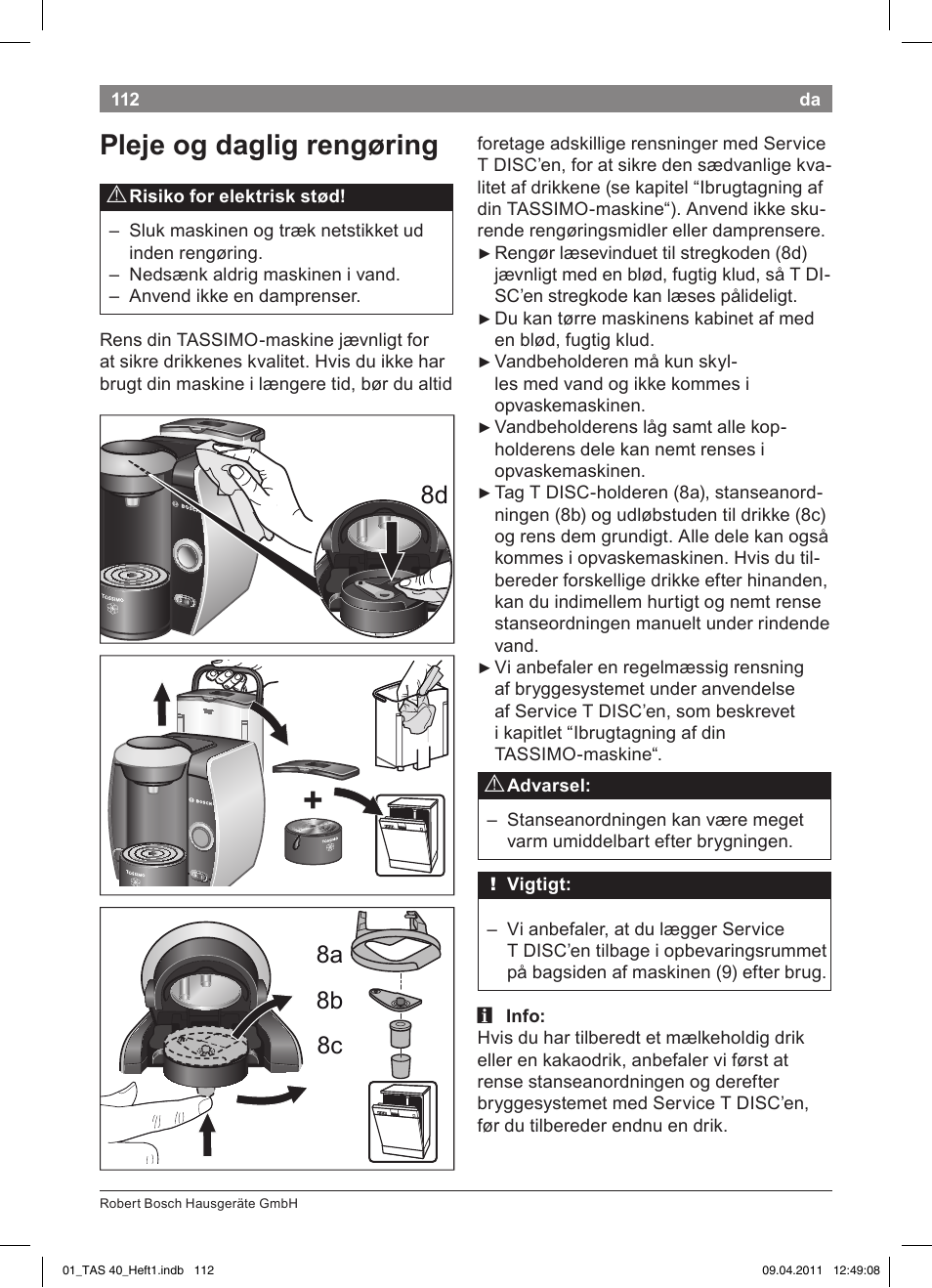 Pleje!og!daglig!rengøring, 8a 8b 8c | Bosch Multigetränkesystem TAS4011 Silk Silver anthrazit User Manual | Page 114 / 154