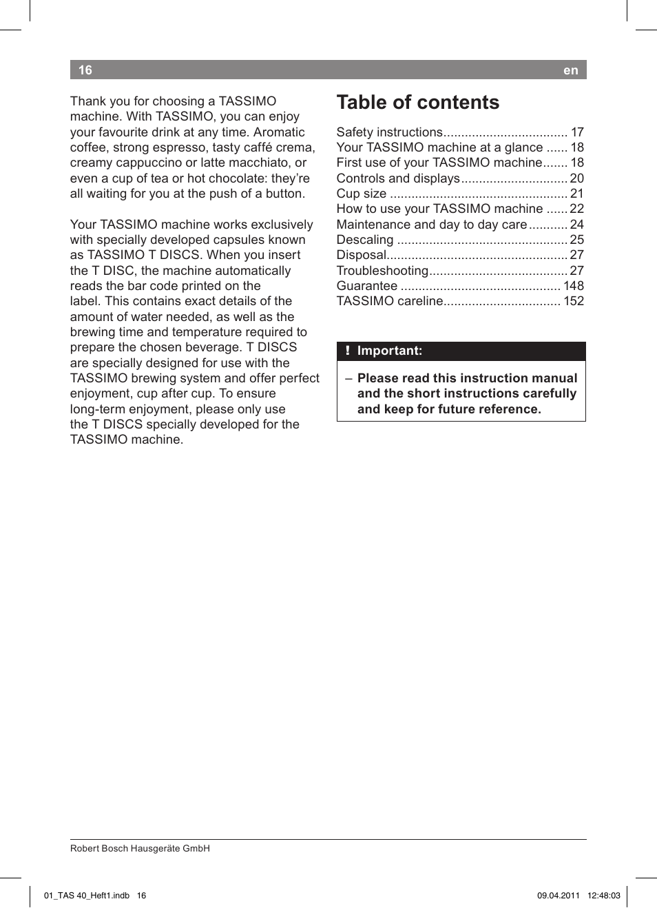 Table!of!contents | Bosch Multigetränkesystem TAS4011 Silk Silver anthrazit User Manual | Page 18 / 154