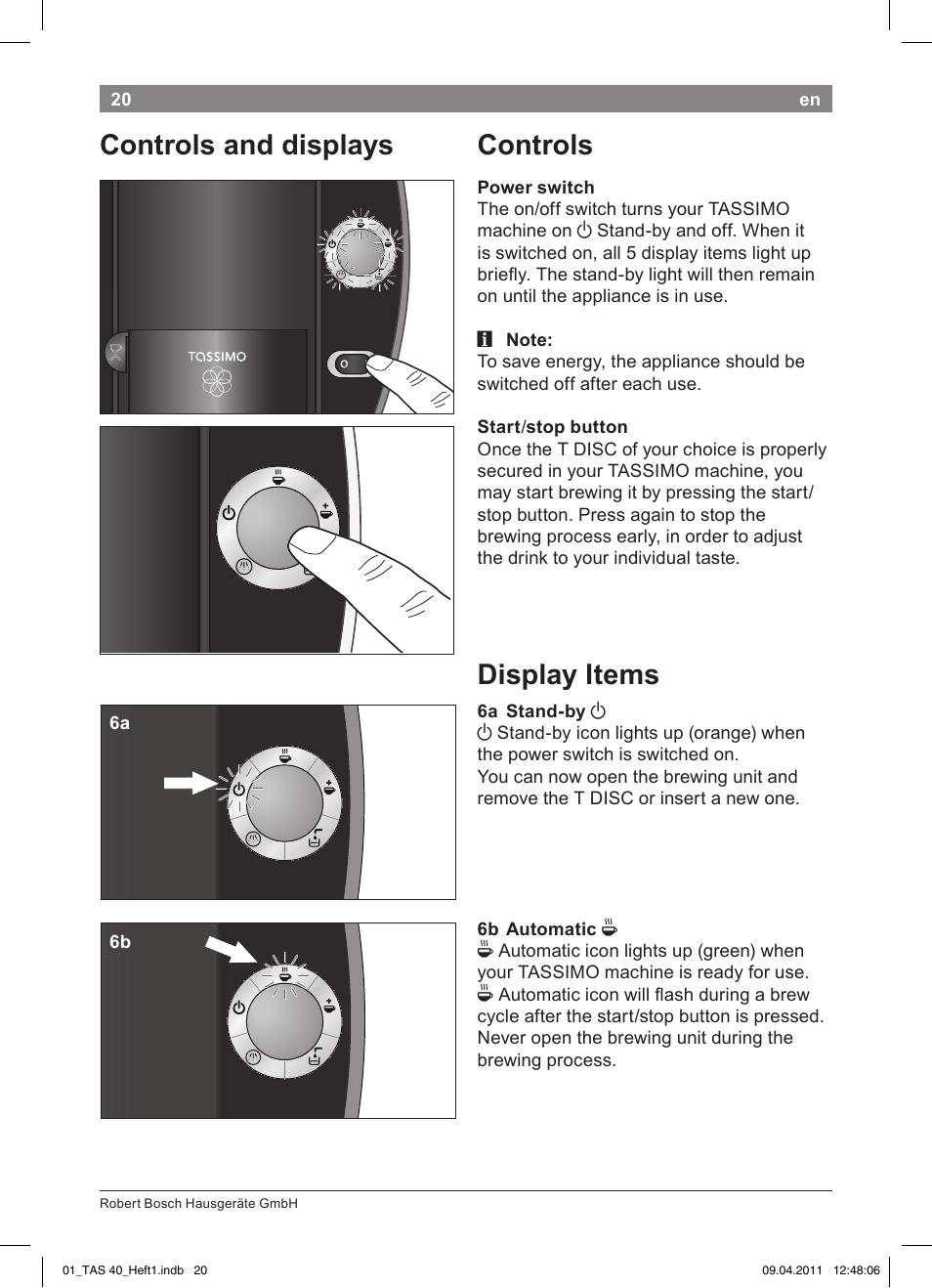 Controls, Display!items, Controls!and!displays | Bosch Multigetränkesystem TAS4011 Silk Silver anthrazit User Manual | Page 22 / 154