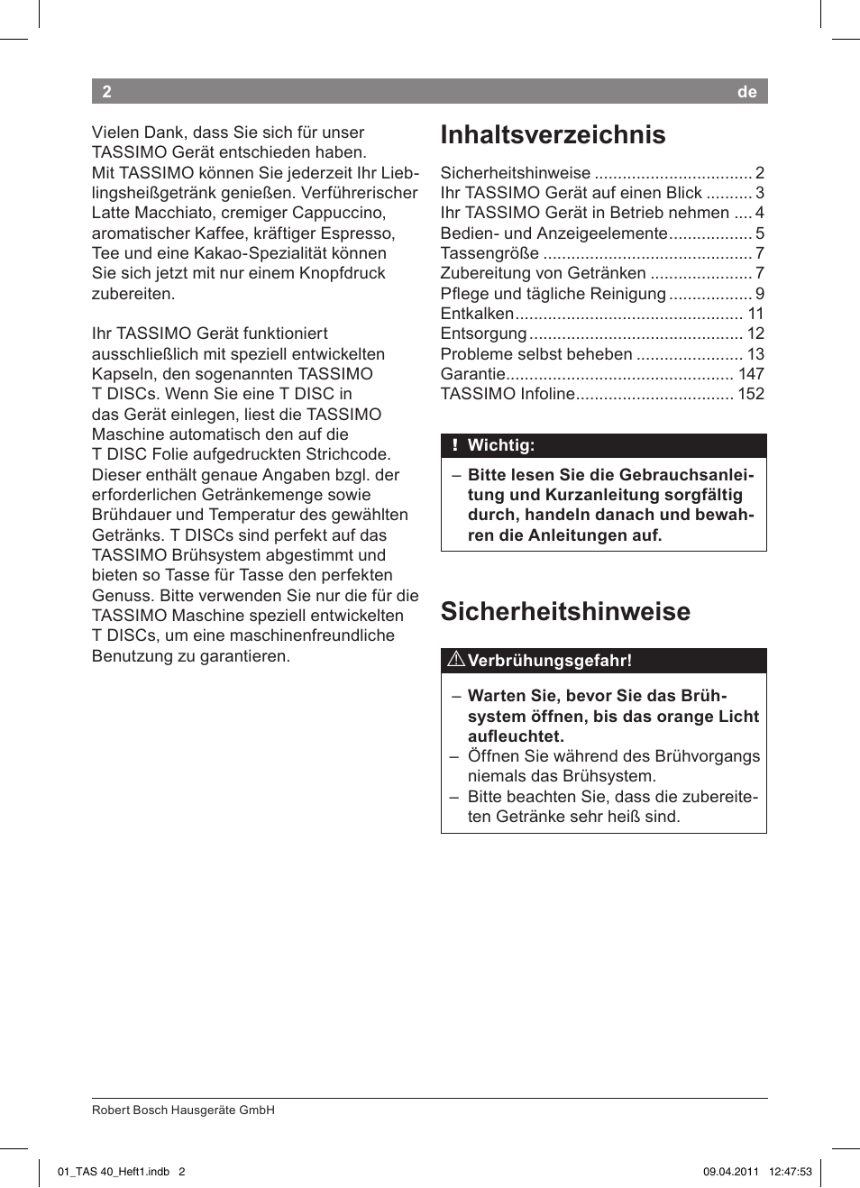 Bosch Multigetränkesystem TAS4011 Silk Silver anthrazit User Manual | Page 4 / 154