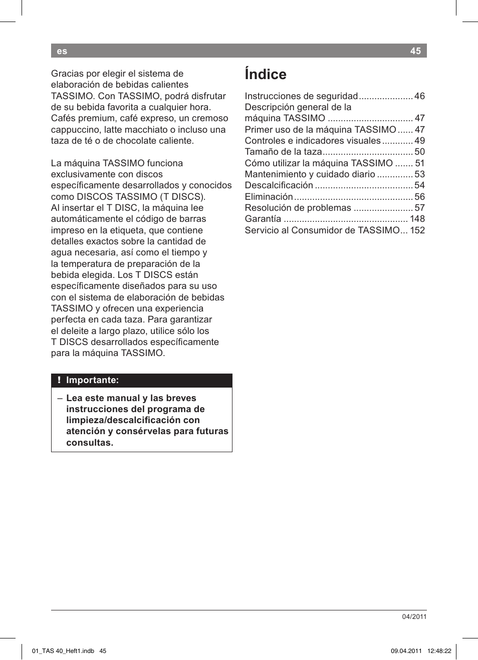 Índice | Bosch Multigetränkesystem TAS4011 Silk Silver anthrazit User Manual | Page 47 / 154