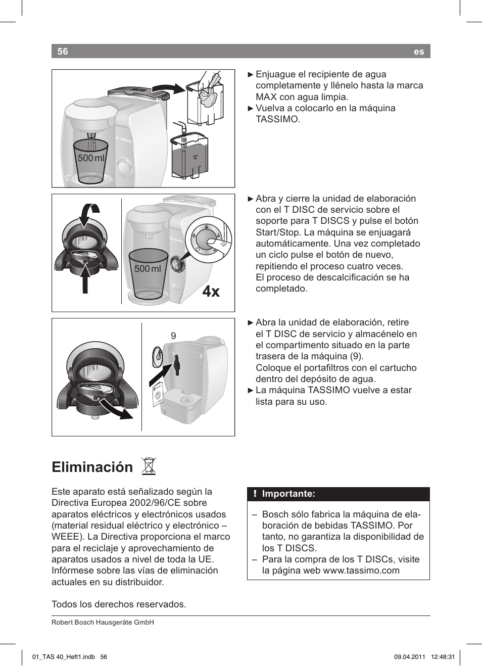 Eliminación | Bosch Multigetränkesystem TAS4011 Silk Silver anthrazit User Manual | Page 58 / 154