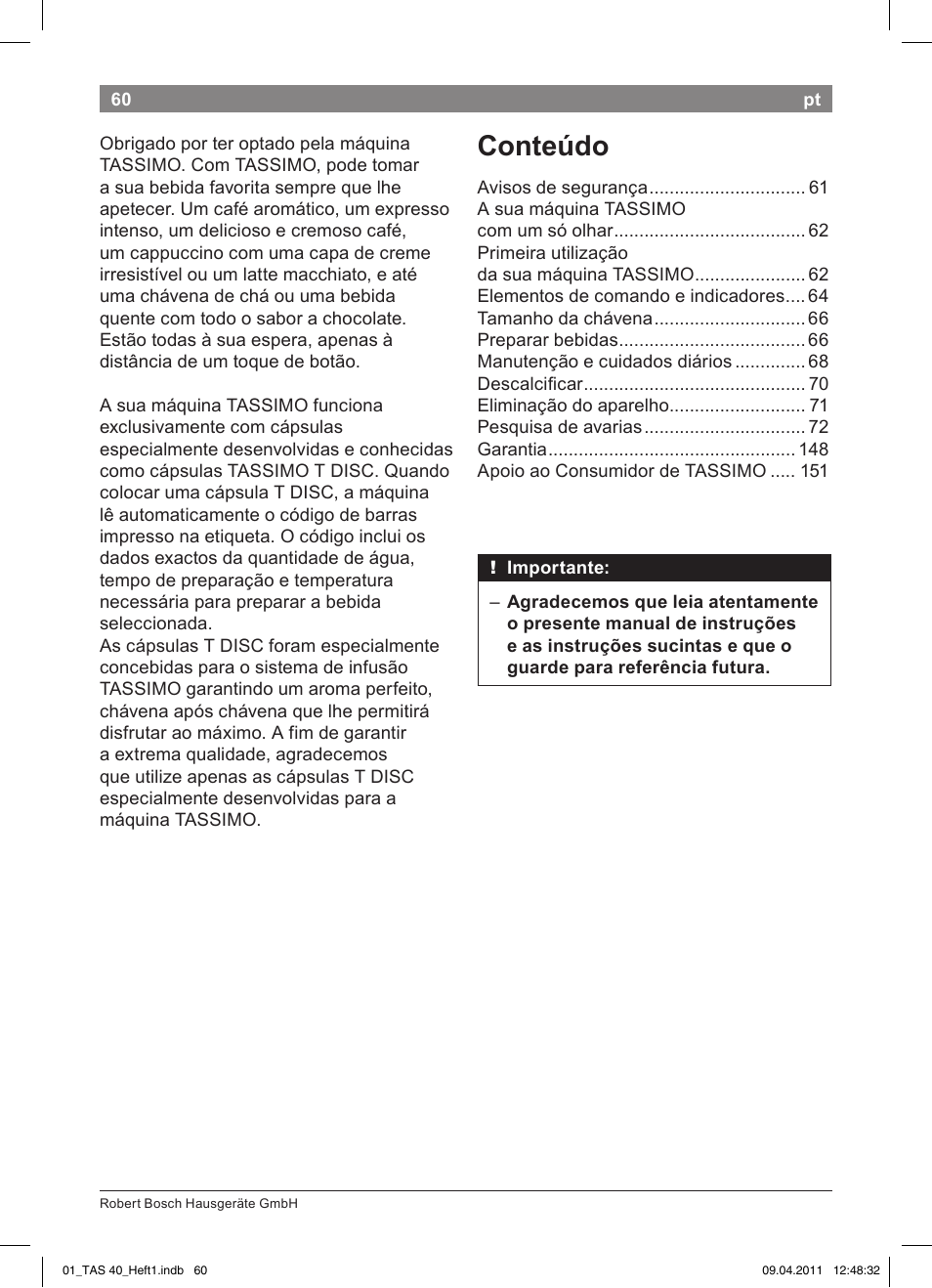 Conteúdo | Bosch Multigetränkesystem TAS4011 Silk Silver anthrazit User Manual | Page 62 / 154