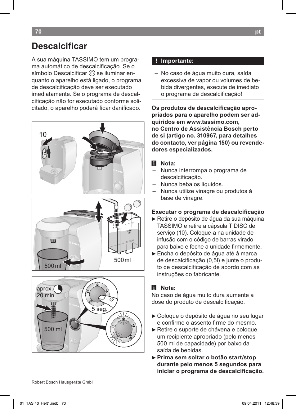 Descalcifi!car | Bosch Multigetränkesystem TAS4011 Silk Silver anthrazit User Manual | Page 72 / 154