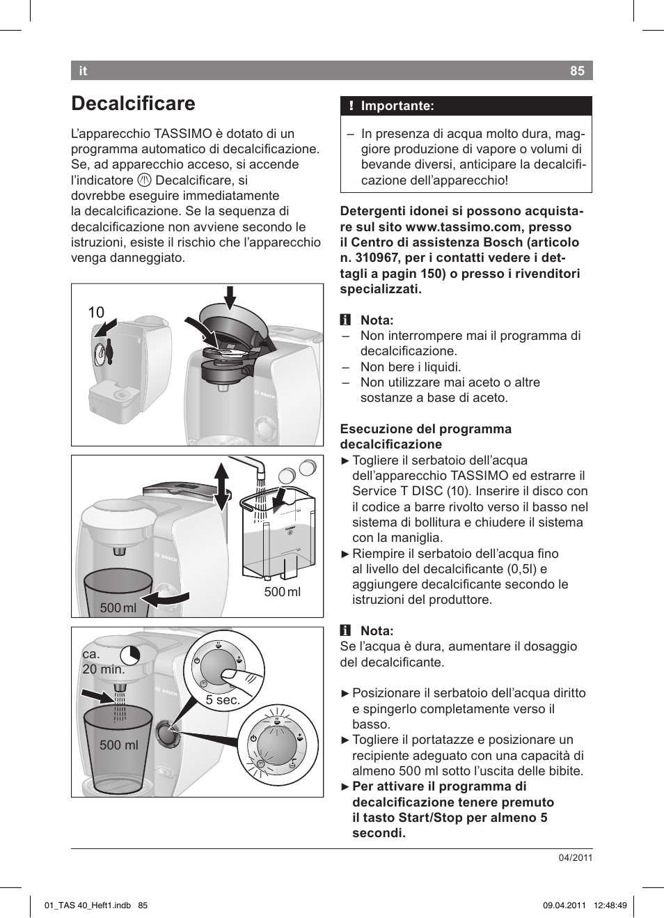 Decalcifi!care | Bosch Multigetränkesystem TAS4011 Silk Silver anthrazit User Manual | Page 87 / 154