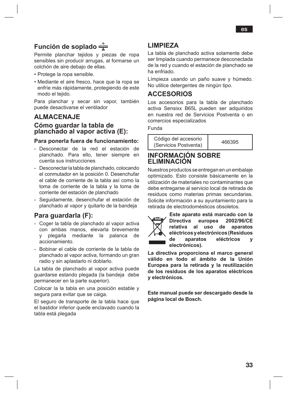 Bosch TDN1010N anthrazit silber Aktiv-Bügeltisch HomeProfessional User Manual | Page 32 / 61