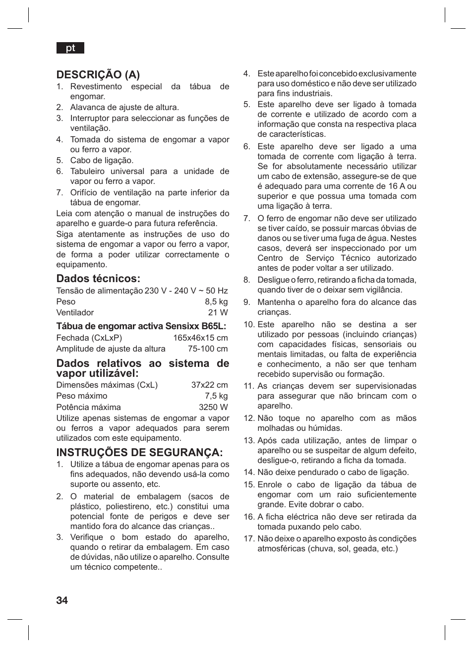 Descrição (a), Dados técnicos, Dados relativos ao sistema de vapor utilizável | Instruções de segurança | Bosch TDN1010N anthrazit silber Aktiv-Bügeltisch HomeProfessional User Manual | Page 33 / 61