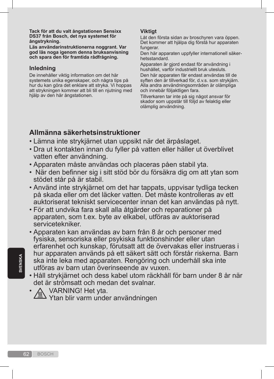 Bosch TDS372410E weiß grün Dampfstation Sensixx DS37 ProEnergy User Manual | Page 62 / 160
