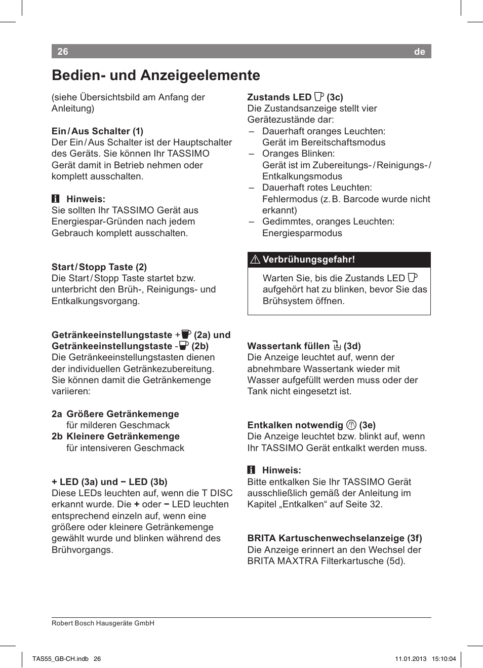 Bedien- und anzeigeelemente | Bosch TASSIMO Multi-Getränke-Automat T55 TAS5542 opal black schwarz User Manual | Page 24 / 74