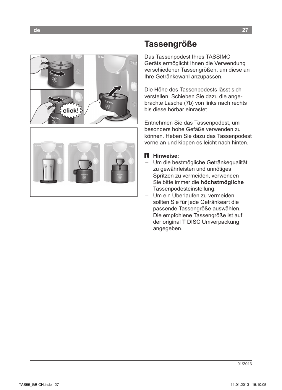 Tassengröße | Bosch TASSIMO Multi-Getränke-Automat T55 TAS5542 opal black schwarz User Manual | Page 25 / 74