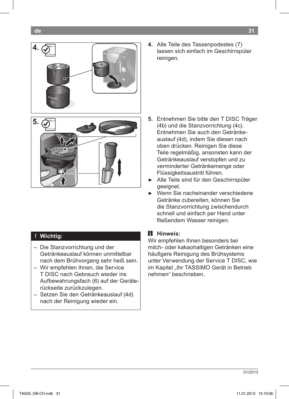 Bosch TASSIMO Multi-Getränke-Automat T55 TAS5542 opal black schwarz User Manual | Page 29 / 74