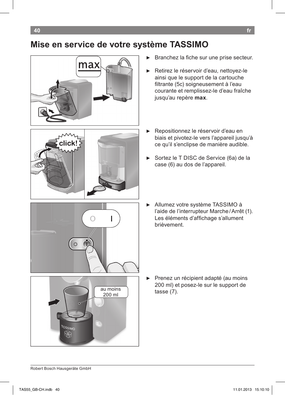 Mise en service de votre système tassimo | Bosch TASSIMO Multi-Getränke-Automat T55 TAS5542 opal black schwarz User Manual | Page 38 / 74