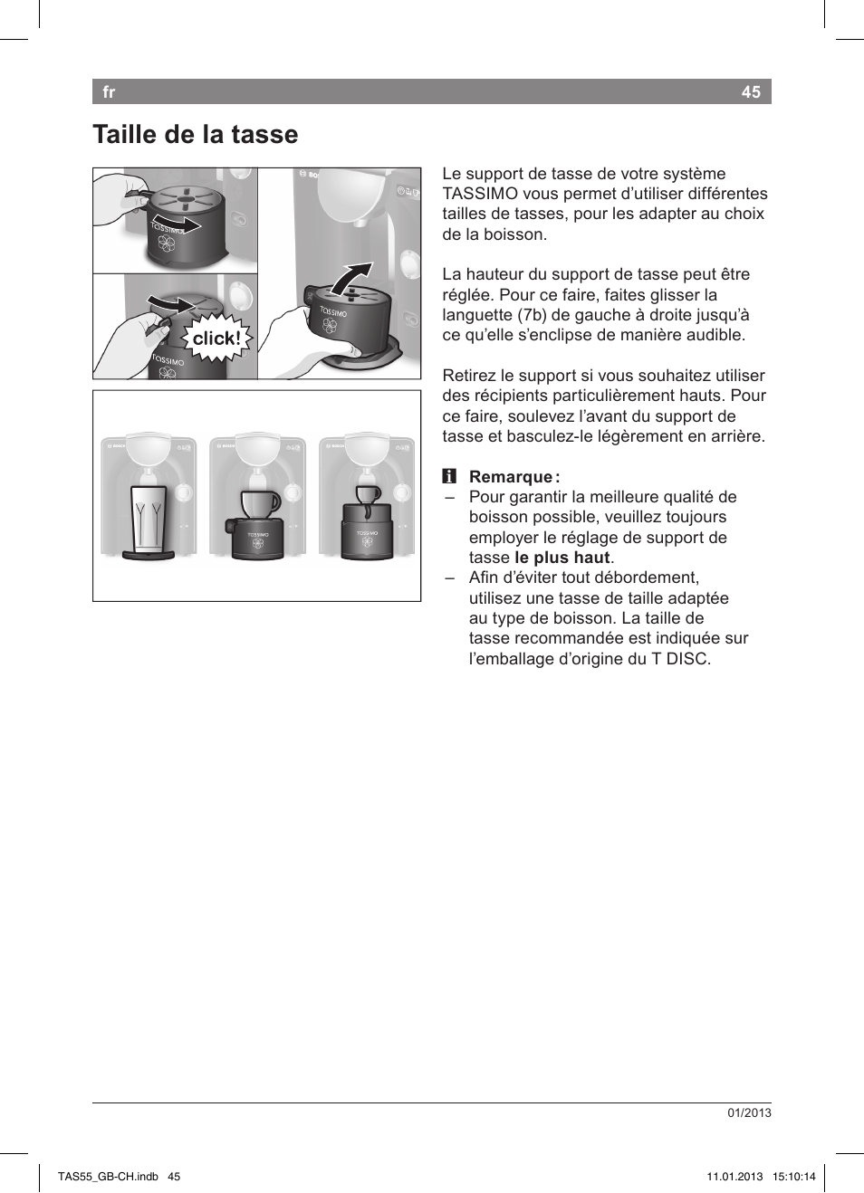 Taille de la tasse | Bosch TASSIMO Multi-Getränke-Automat T55 TAS5542 opal black schwarz User Manual | Page 43 / 74