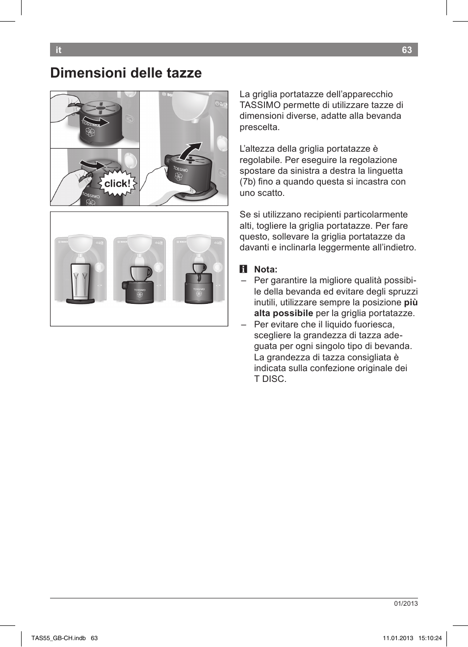 Dimensioni delle tazze | Bosch TASSIMO Multi-Getränke-Automat T55 TAS5542 opal black schwarz User Manual | Page 61 / 74