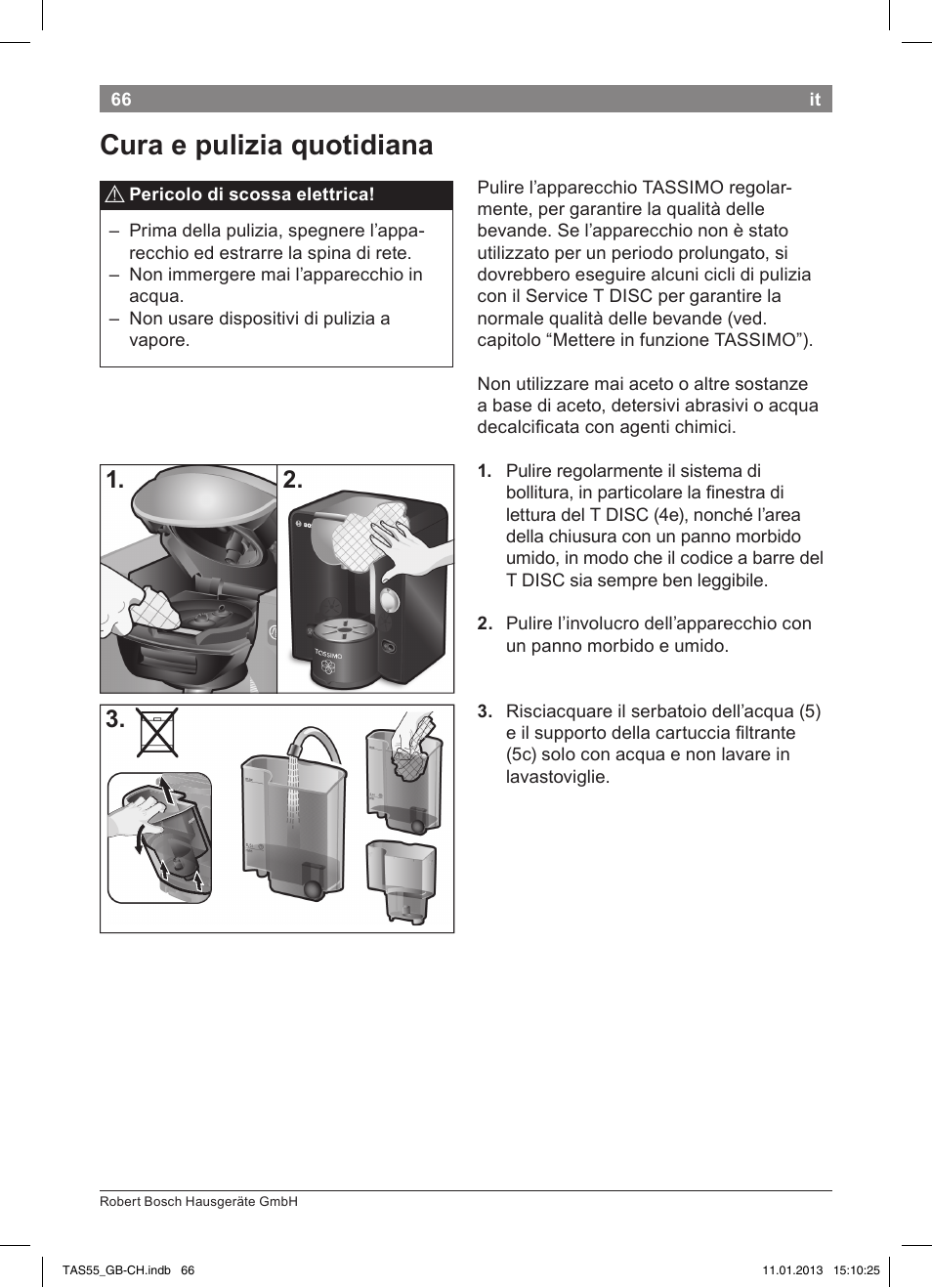 Cura e pulizia quotidiana | Bosch TASSIMO Multi-Getränke-Automat T55 TAS5542 opal black schwarz User Manual | Page 64 / 74