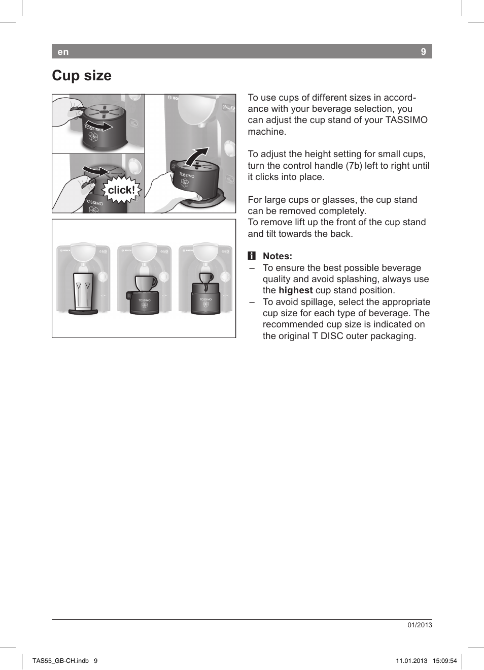 Cup size | Bosch TASSIMO Multi-Getränke-Automat T55 TAS5542 opal black schwarz User Manual | Page 7 / 74