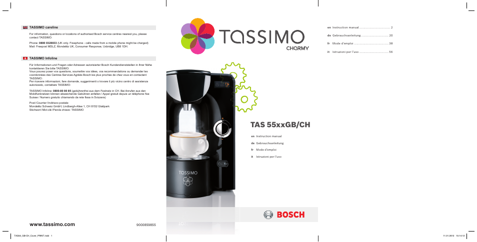 Tas 55xxgb/ch | Bosch TASSIMO Multi-Getränke-Automat T55 TAS5542 opal black schwarz User Manual | Page 73 / 74