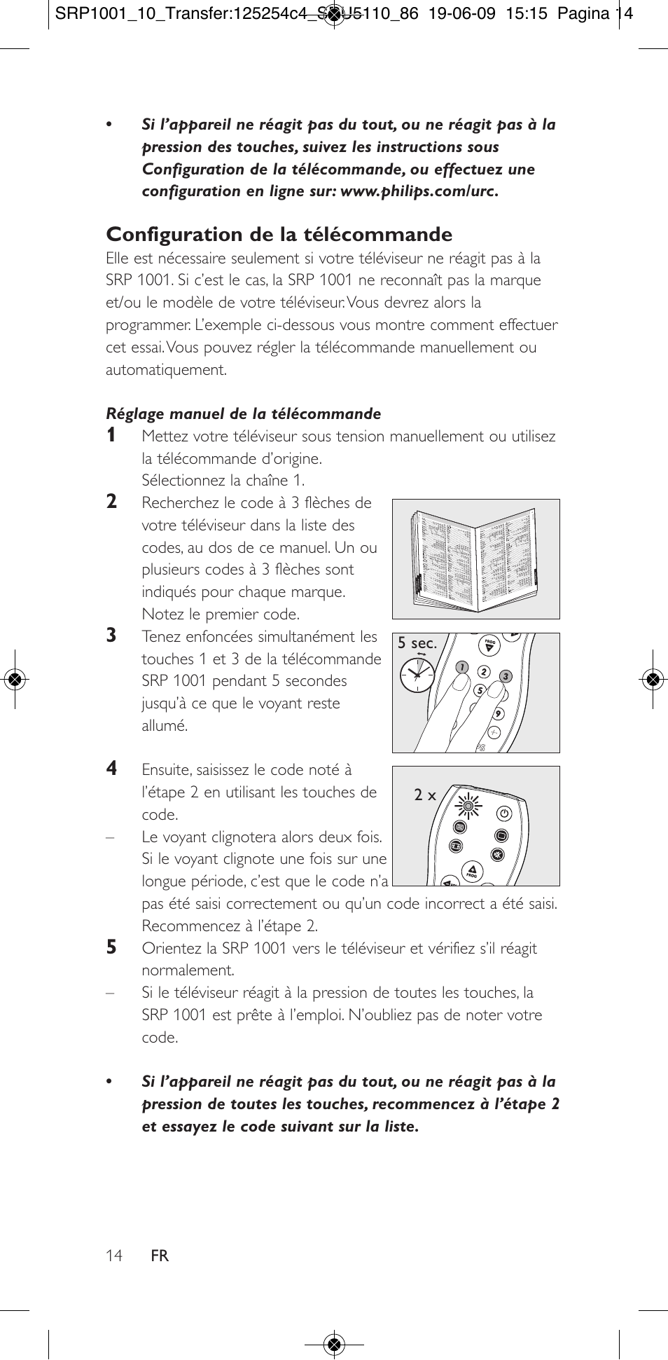 Configuration de la télécommande | Philips SRP1001 User Manual | Page 14 / 96