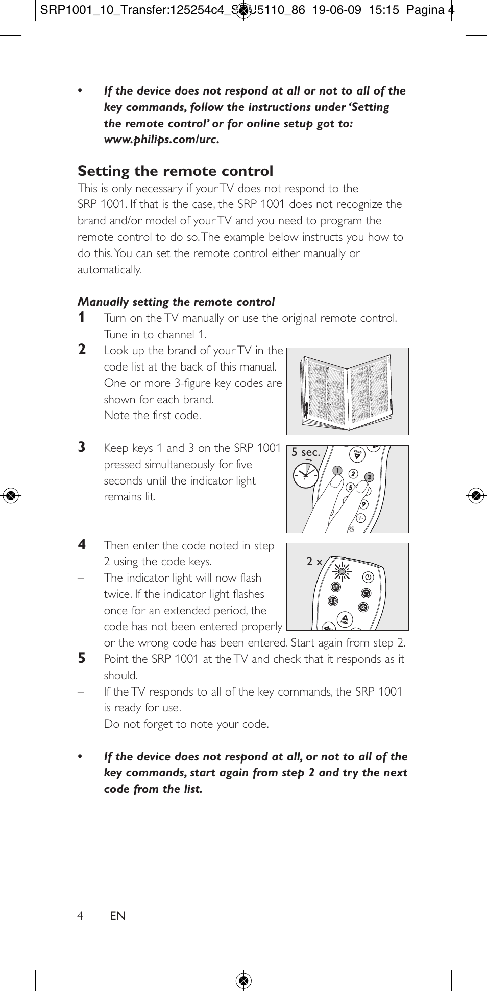 Setting the remote control | Philips SRP1001 User Manual | Page 4 / 96