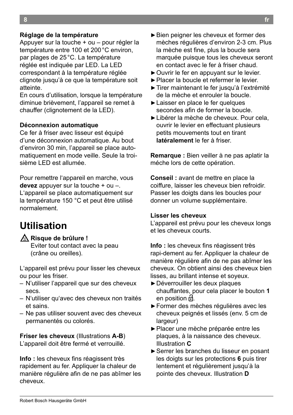 Utilisation | Bosch PHC2520 2in1 Styler User Manual | Page 10 / 58