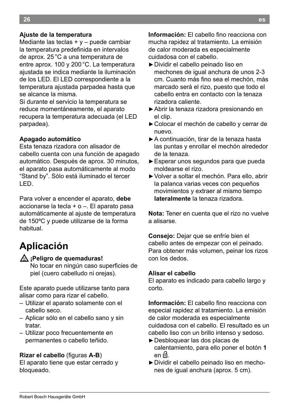 Aplicación | Bosch PHC2520 2in1 Styler User Manual | Page 28 / 58