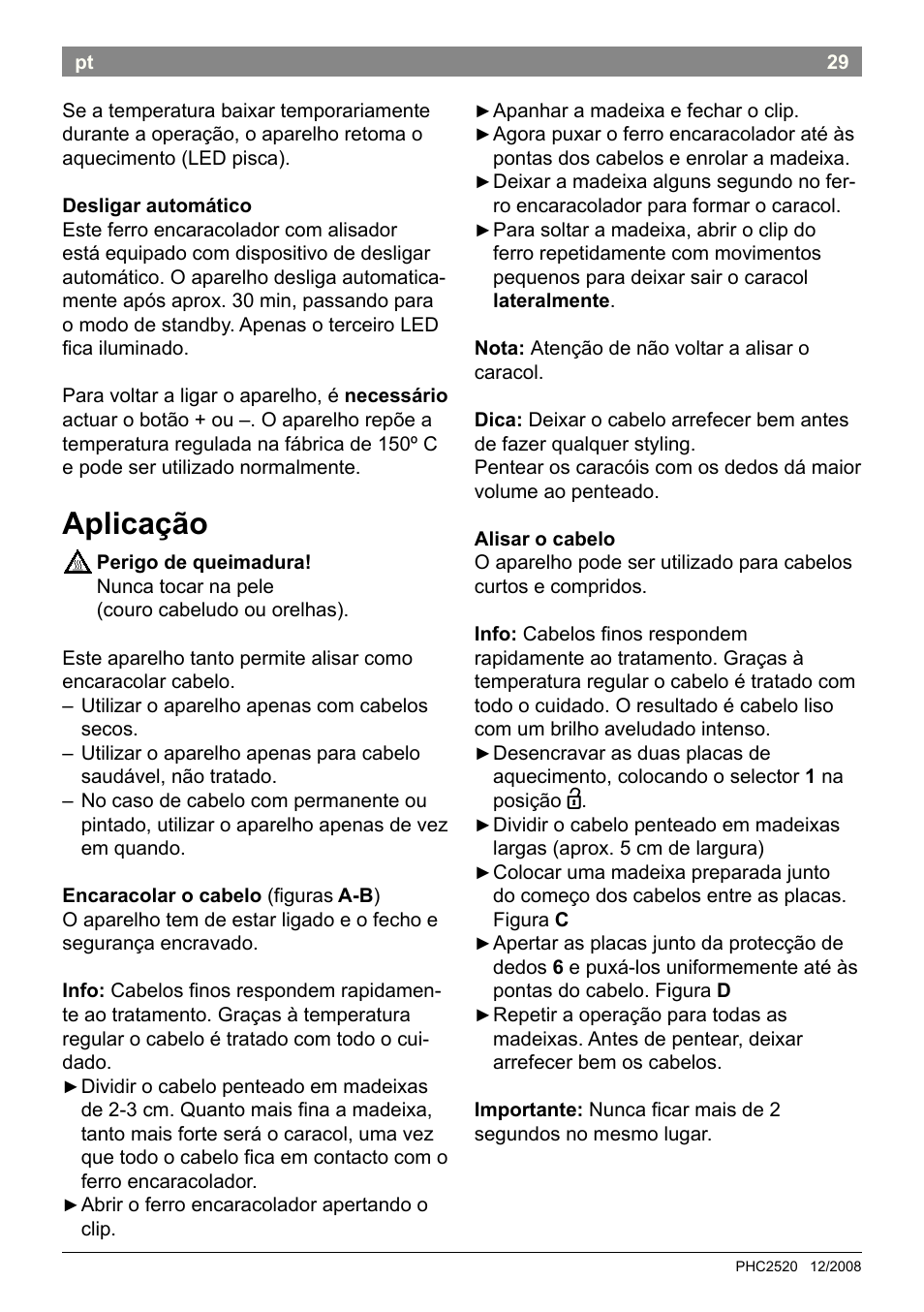 Aplicação | Bosch PHC2520 2in1 Styler User Manual | Page 31 / 58