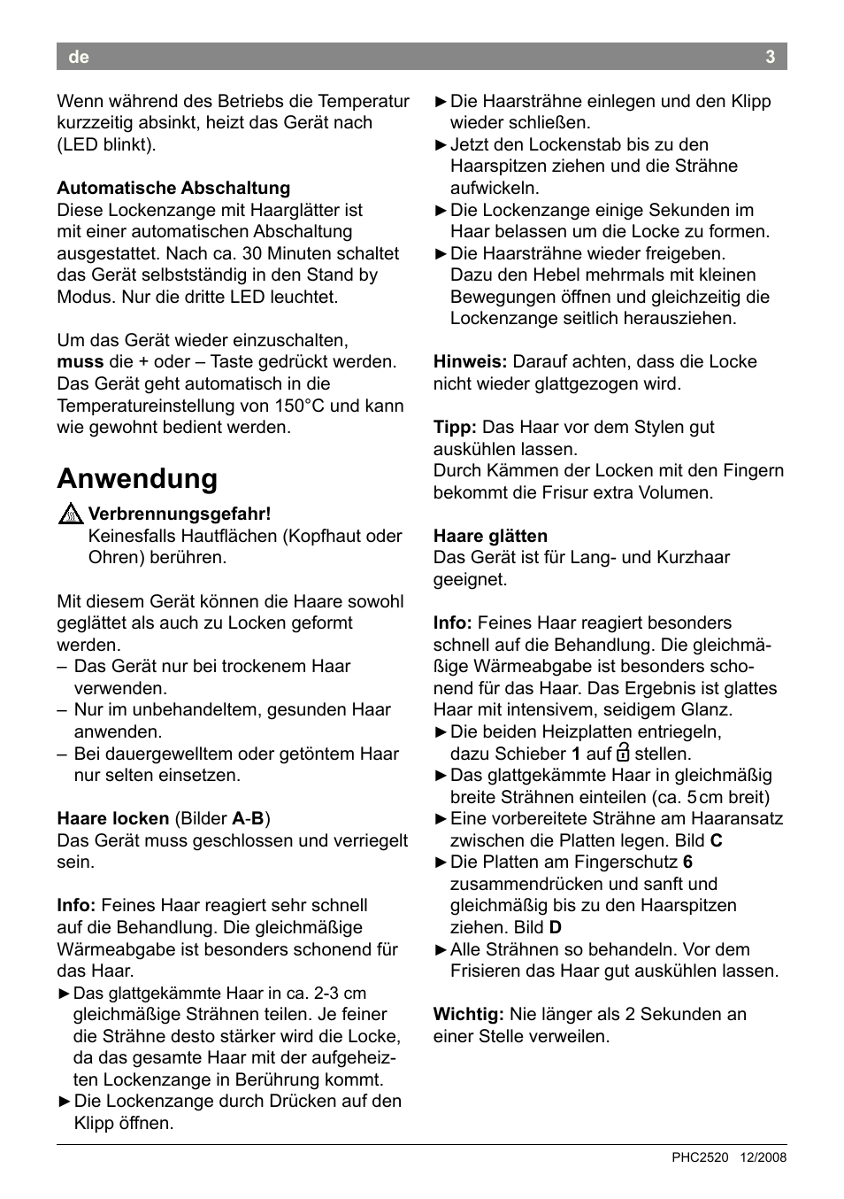 Anwendung | Bosch PHC2520 2in1 Styler User Manual | Page 5 / 58