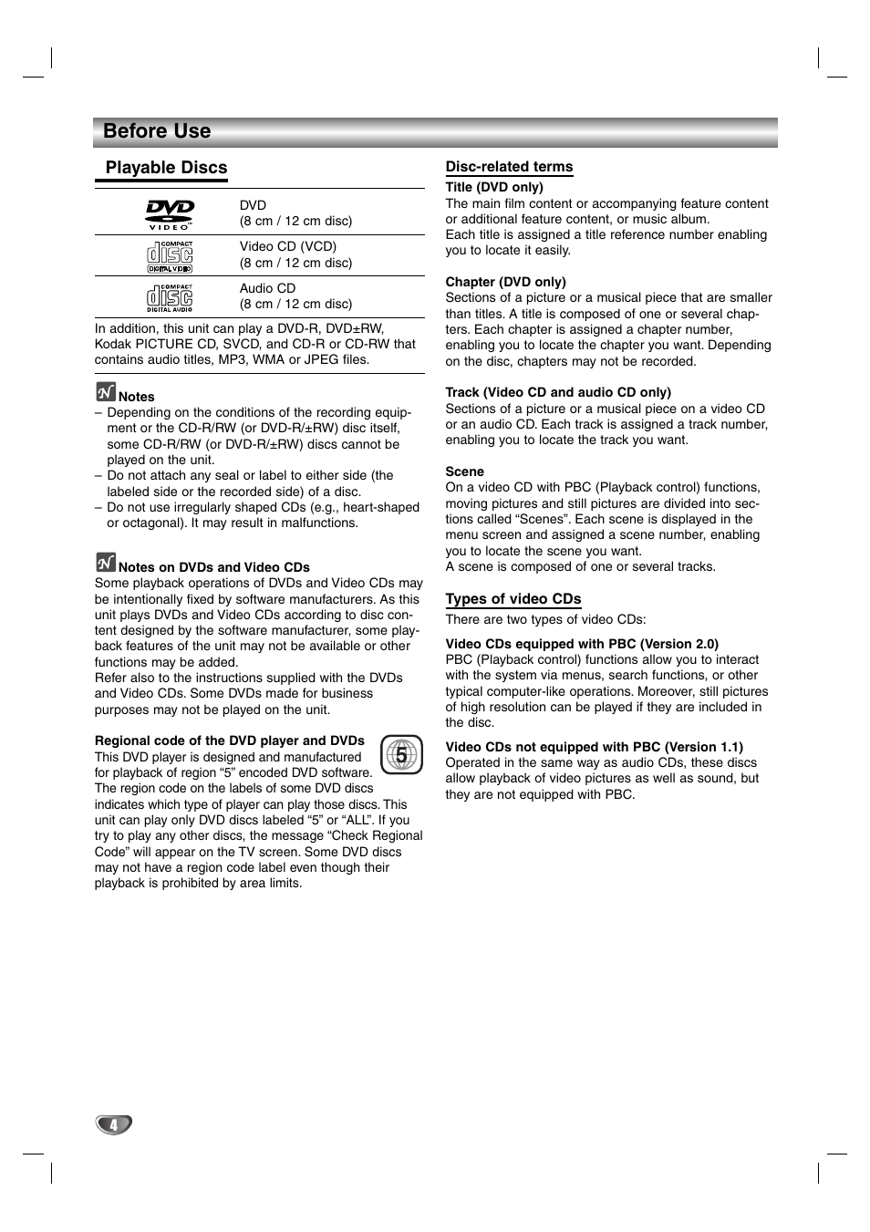 Before use, Playable discs | LG DS375 User Manual | Page 30 / 52
