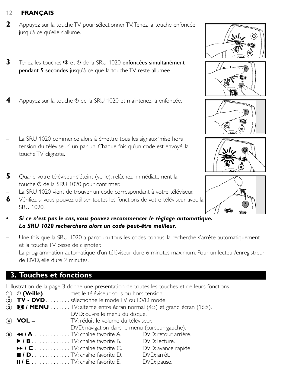 Touches et fonctions | Philips SRU1020 User Manual | Page 11 / 107
